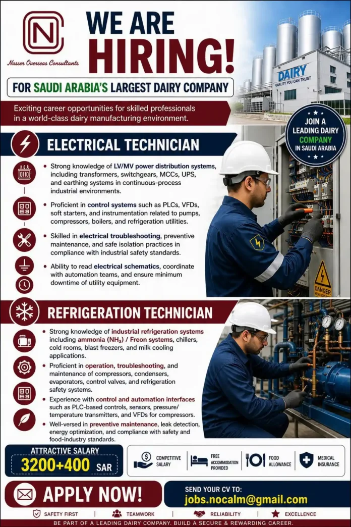 Saudi Arabia dairy company technician hiring