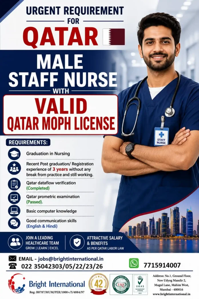 Staff Nurse job Qatar MOPH license
