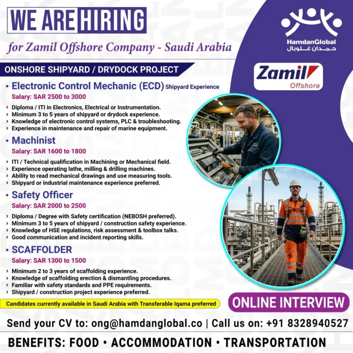 Zamil Offshore Company job posting for shipyard drydock positions
