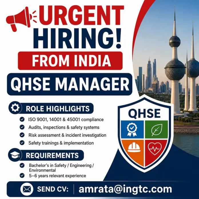 QHSE Manager job vacancy in India