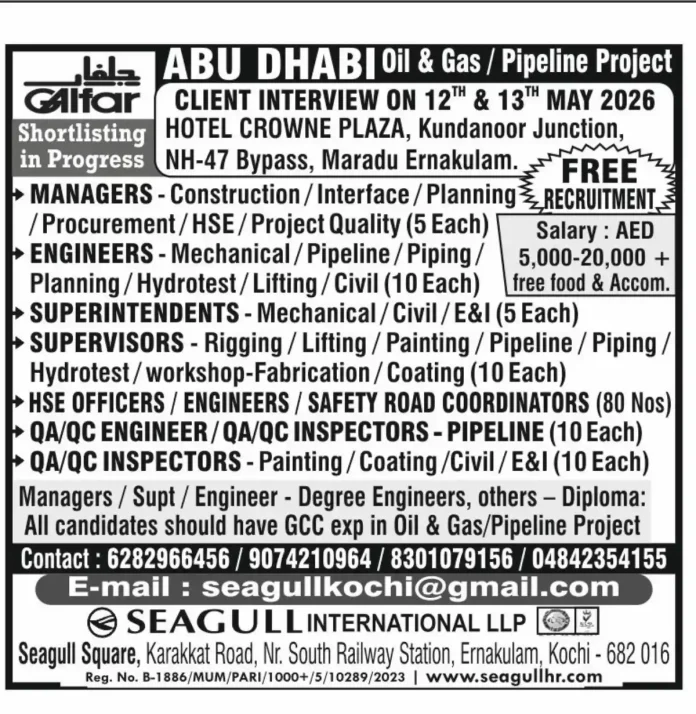 Abu Dhabi Oil & Gas pipeline project recruitment drive by Seagull International