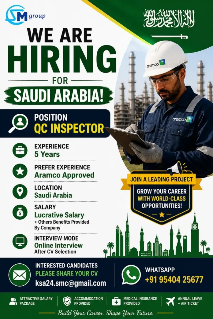 QC Inspector inspecting pipes at a Saudi Aramco project site