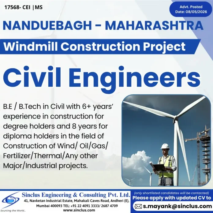Windmill construction project civil engineer job advertisement