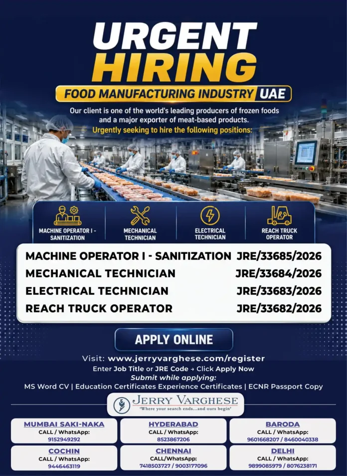 Frozen food manufacturing factory interior with conveyor belt and workers
