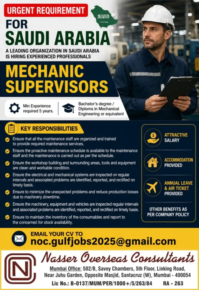 Mechanic Supervisor job Saudi Arabia