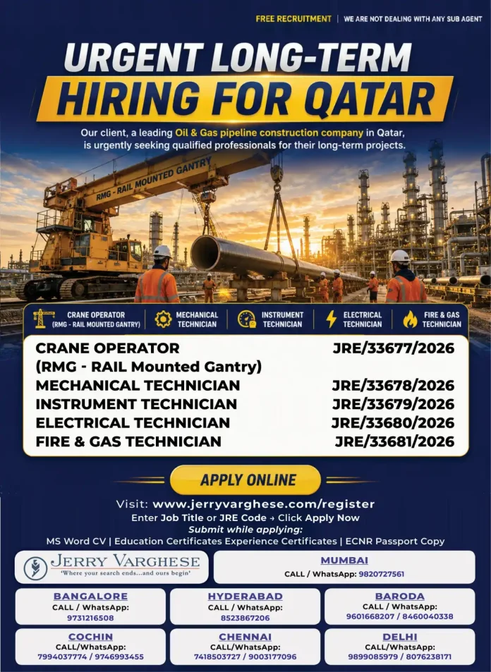 RMG Rail Mounted Gantry Crane Operator job in Qatar