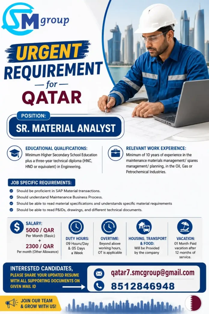 Senior Material Analyst job opening in Qatar