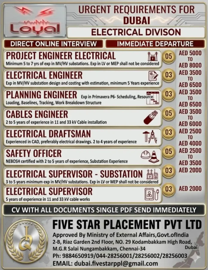 Dubai Electrical Division jobs - Five Star Placement