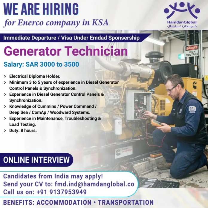 Generator Technician Job Vacancy at Enerco KSA