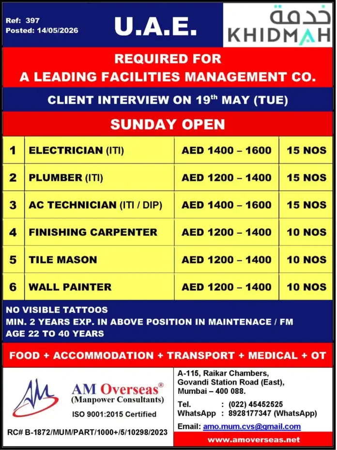 AM Overseas recruitment for facilities management jobs UAE