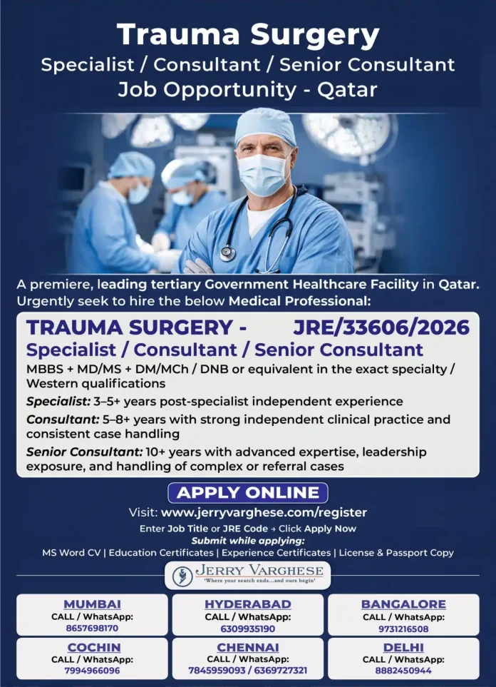 Trauma Surgery Consultant job opening in Qatar government hospital