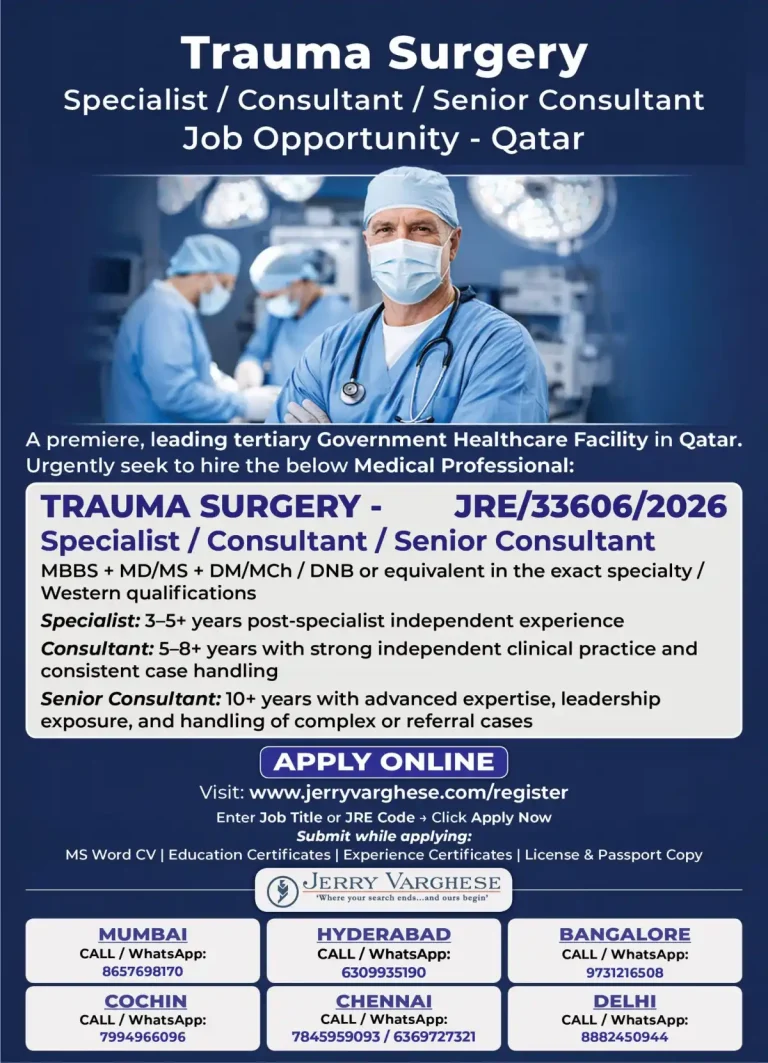 Trauma Surgery Specialist / Consultant / Senior Consultant Job Opportunity – Qatar