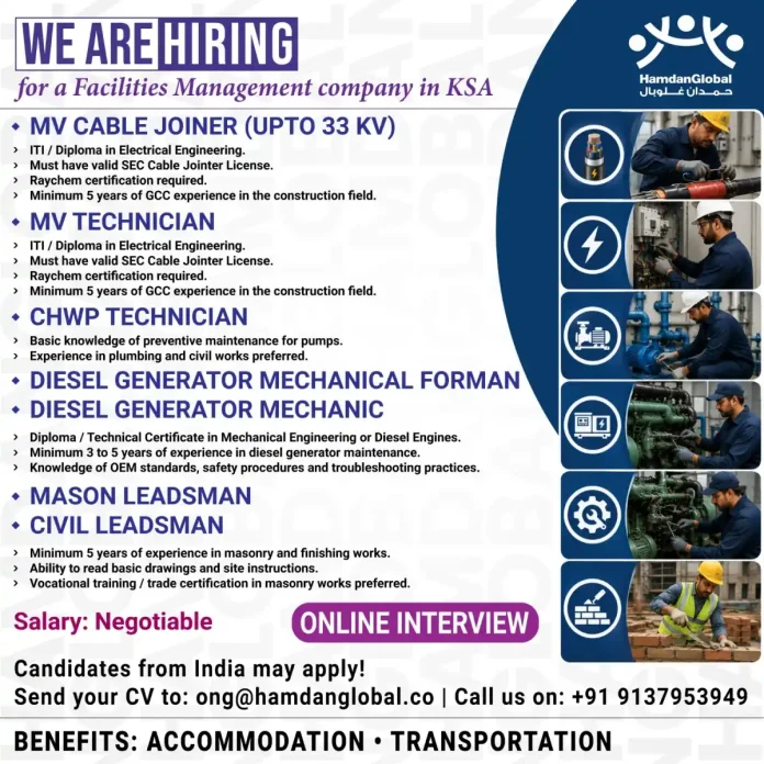 HamdanGlobal recruitment for Facilities Management jobs in KSA