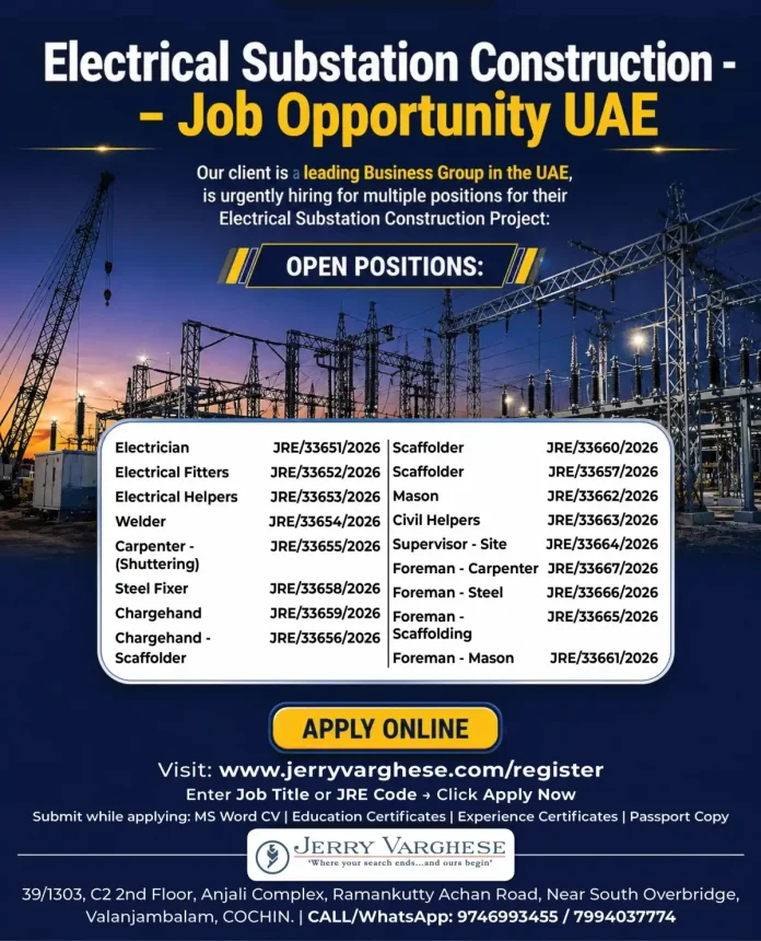 Electrical Substation Construction Jobs UAE – Jerry Varghese Recruitment