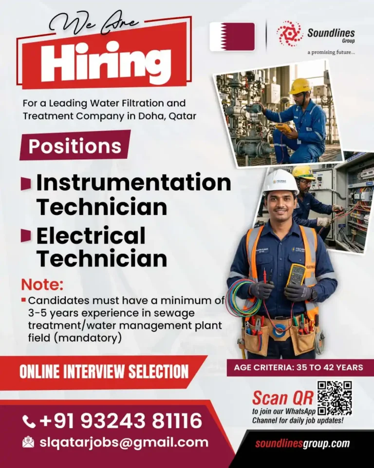 Hiring Instrumentation Technician & Electrical Technician – Leading Water Filtration Company in Doha, Qatar