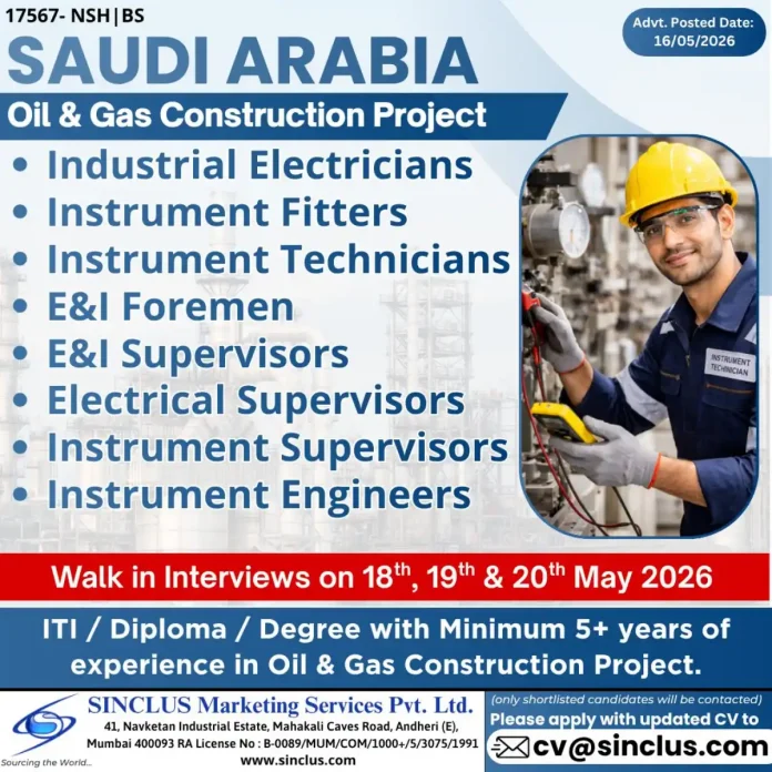 Walk-in interview for Instrument Technician at SINCLUS Marketing Services Mumbai