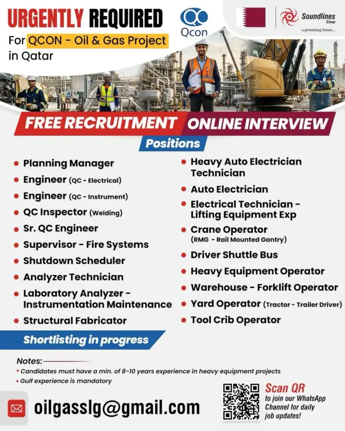 QCON Oil and Gas Project Qatar Recruitment