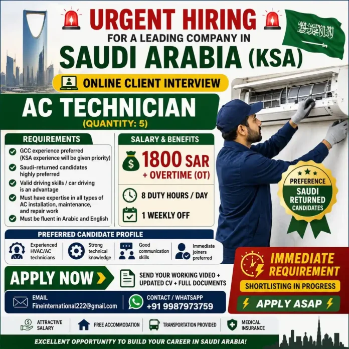 AC Technician working on HVAC unit in Saudi Arabia