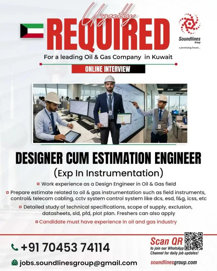 Soundlines Group job posting for Designer cum Estimation Engineer in Kuwait oil and gas