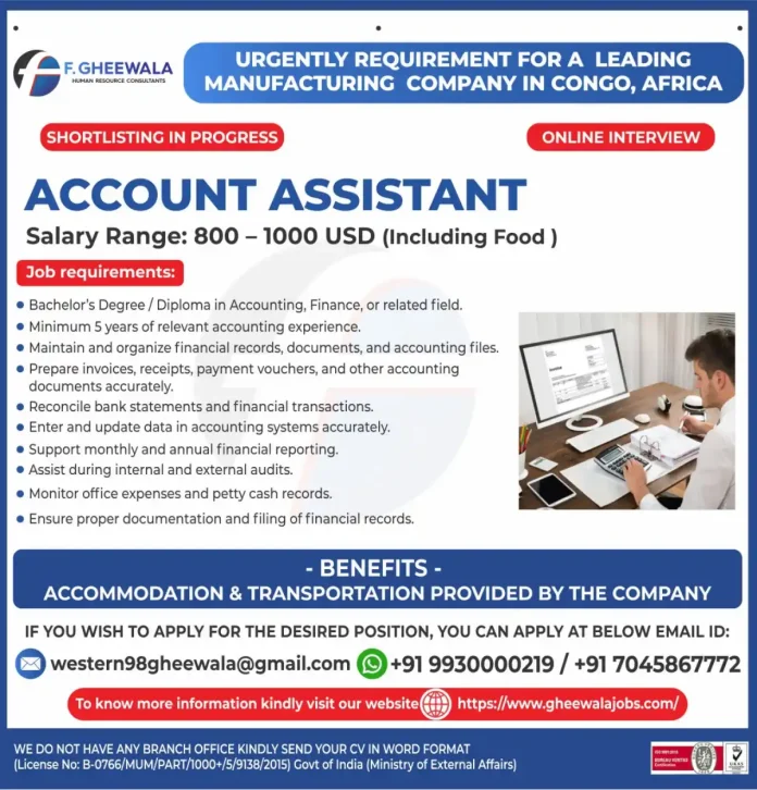 Account Assistant job vacancy Congo Africa