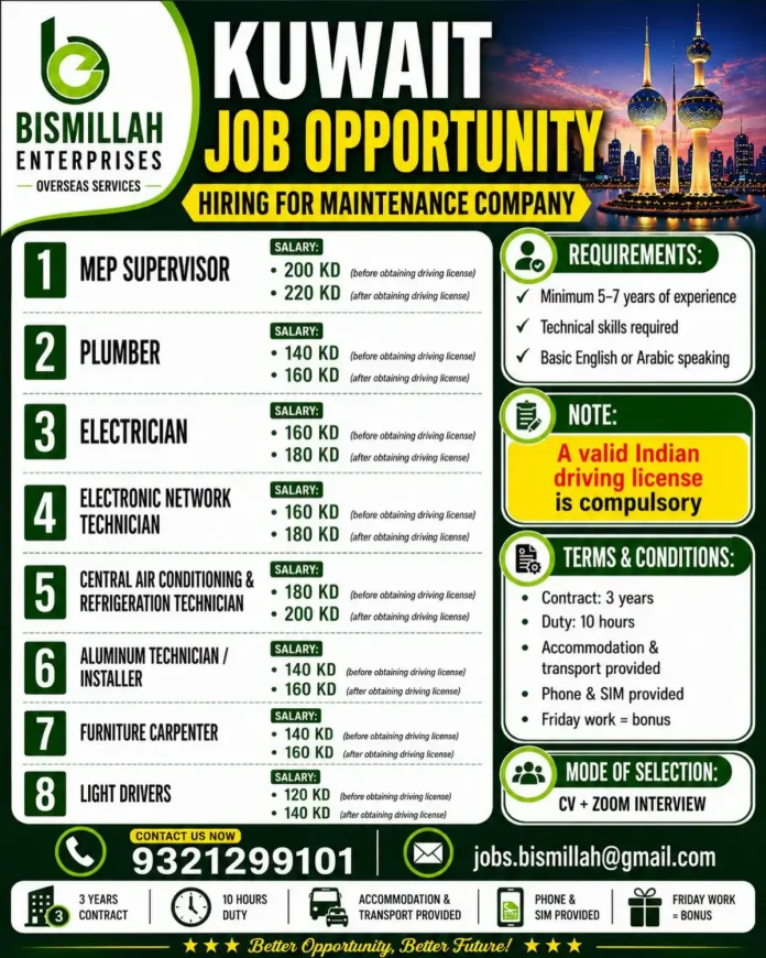 Kuwait maintenance job hiring banner