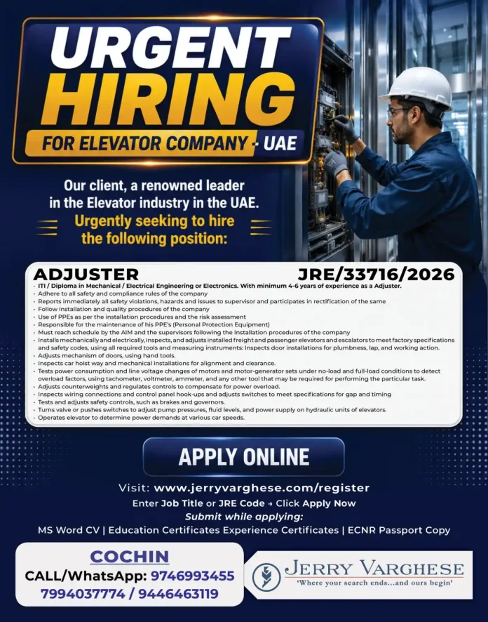 Elevator Adjuster working on elevator installation
