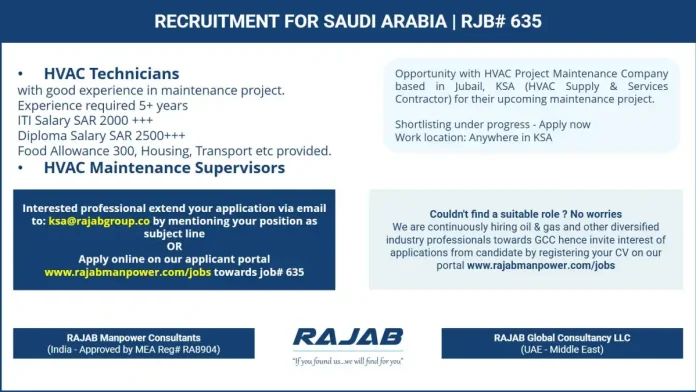 HVAC Technician job opening Saudi Arabia Rajab Manpower