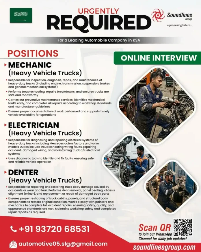 Heavy truck mechanic performing diagnostics on engine