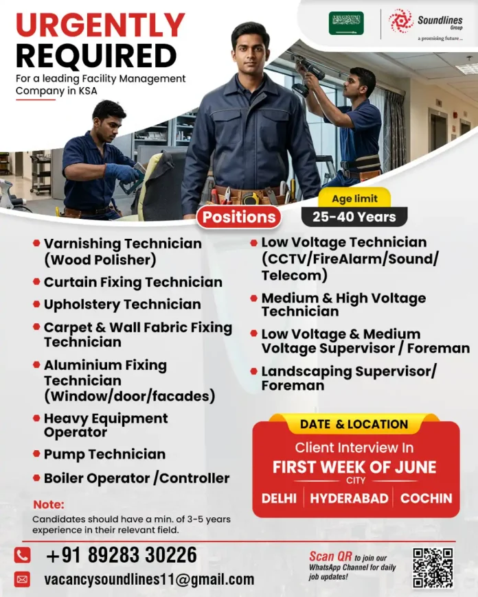 Soundlines Group facility management technician recruitment banner