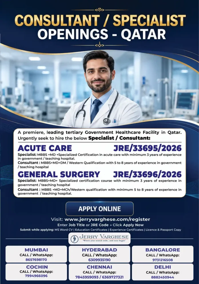 Healthcare jobs in Qatar - Consultant Specialist
