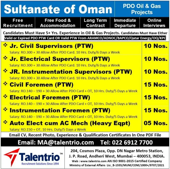 PDO Oil and Gas Jobs Recruitment 2025 Oman - Talentrio