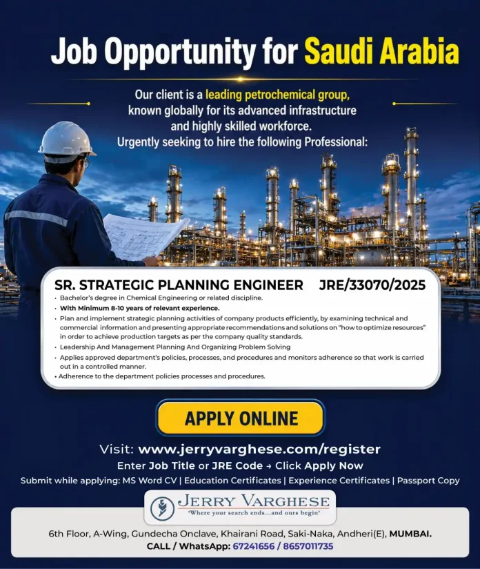 Sr. Strategic Planning Engineer job Saudi Arabia Jerry Varghese