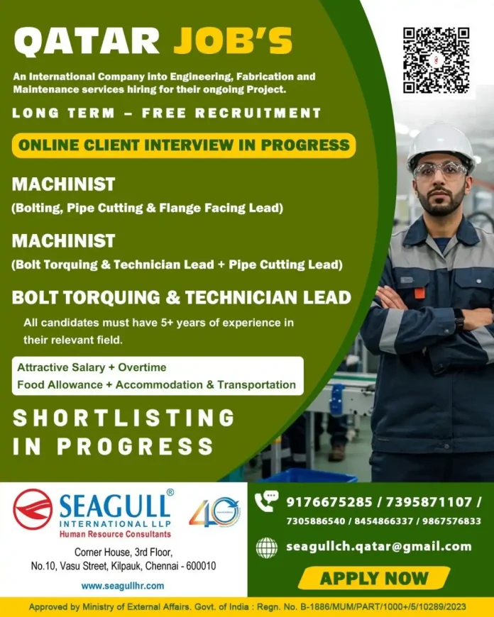 Machinist jobs in Qatar – Engineering company hiring machinists