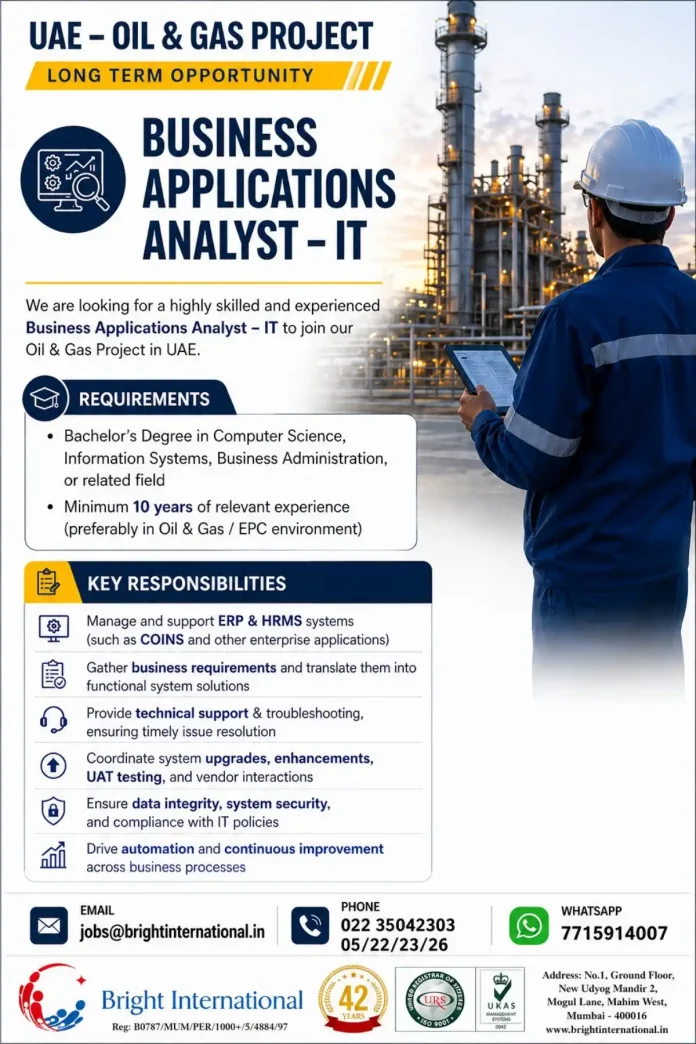 Business Applications Analyst IT job UAE Oil and Gas