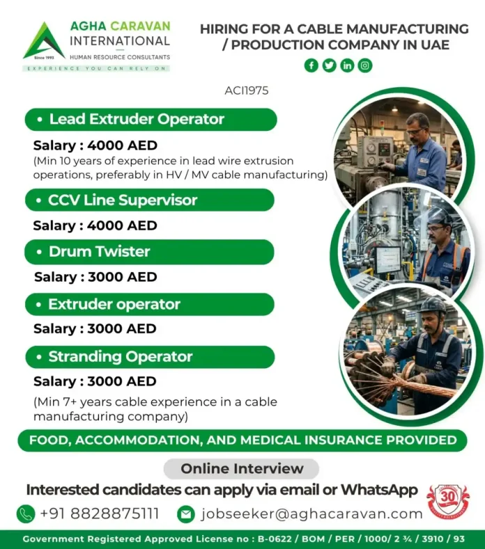 AGHA CARAVAN hiring cable manufacturing jobs in UAE