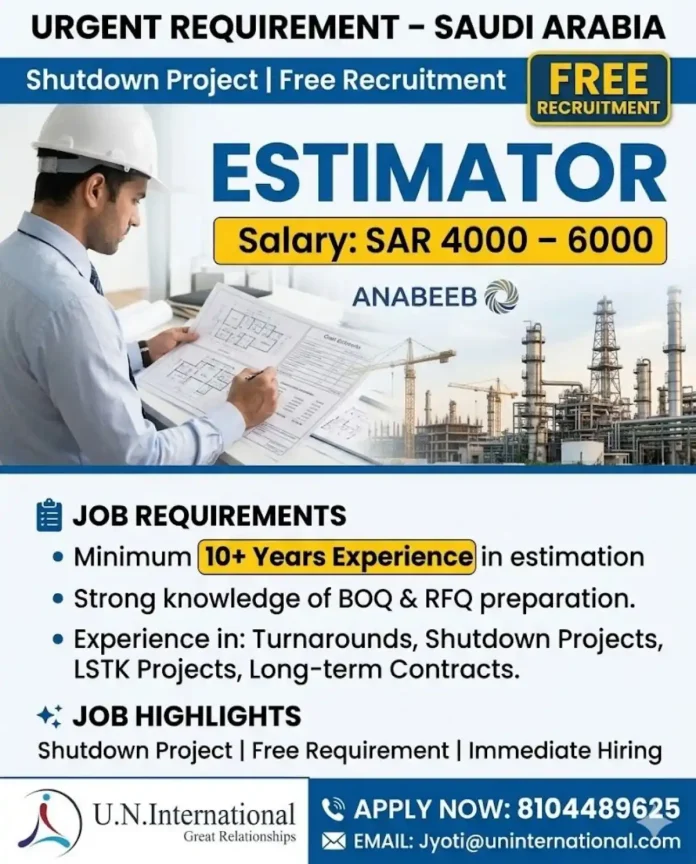 Estimator job in Saudi Arabia shutdown project