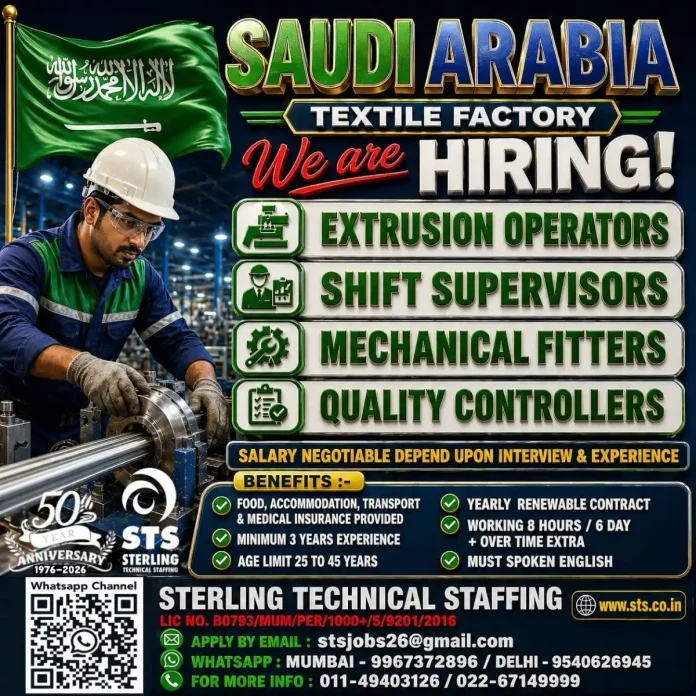 Textile factory workers in Saudi Arabia - Sterling Technical Staffing recruitment
