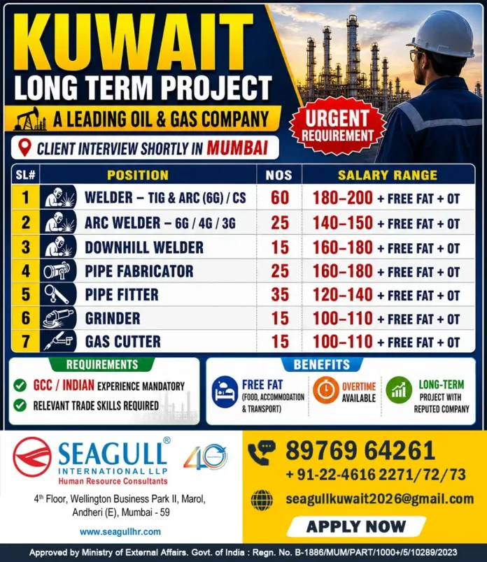Kuwait oil and gas job recruitment flyer by Seagull International LLP