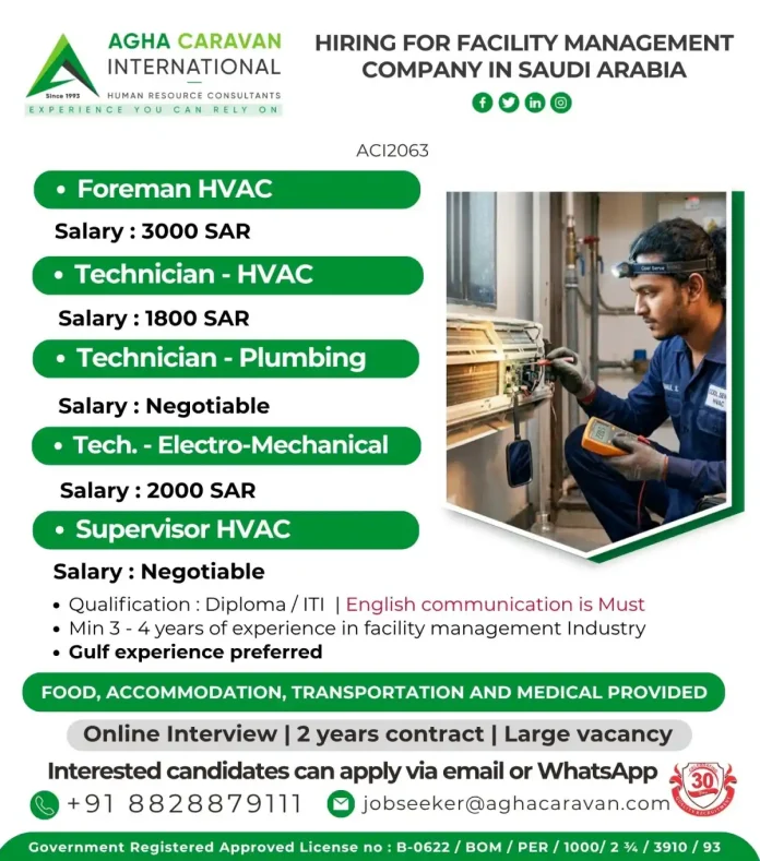 Agha Caravan International hiring for Facility Management Jobs in Saudi Arabia