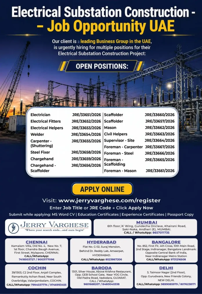 UAE electrical substation construction jobs hiring