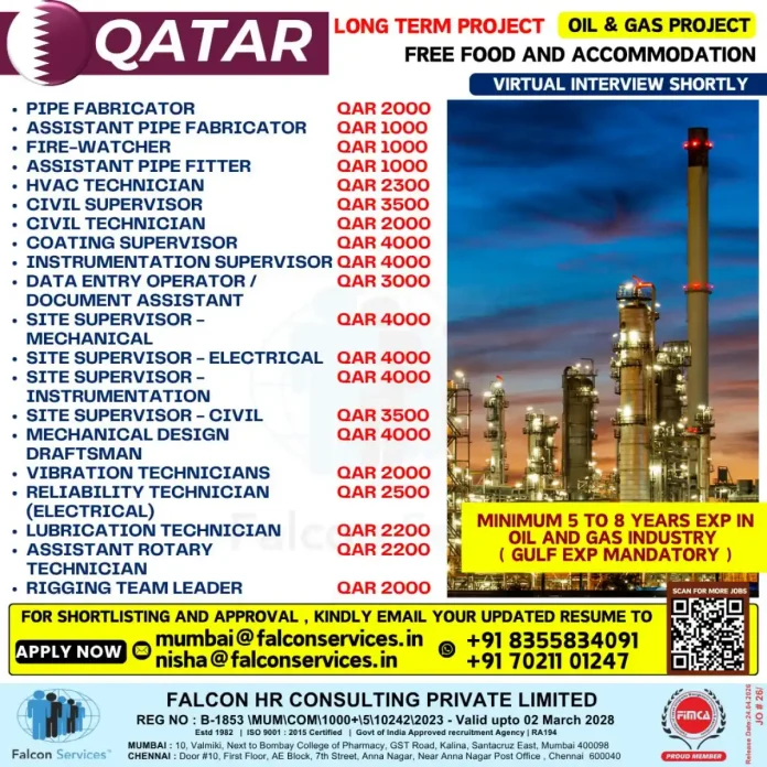 Qatar Oil and Gas Jobs Falcon Services Recruiting 2025