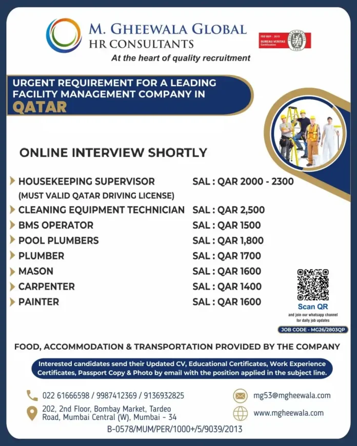 Facility Management Company Qatar Recruitment