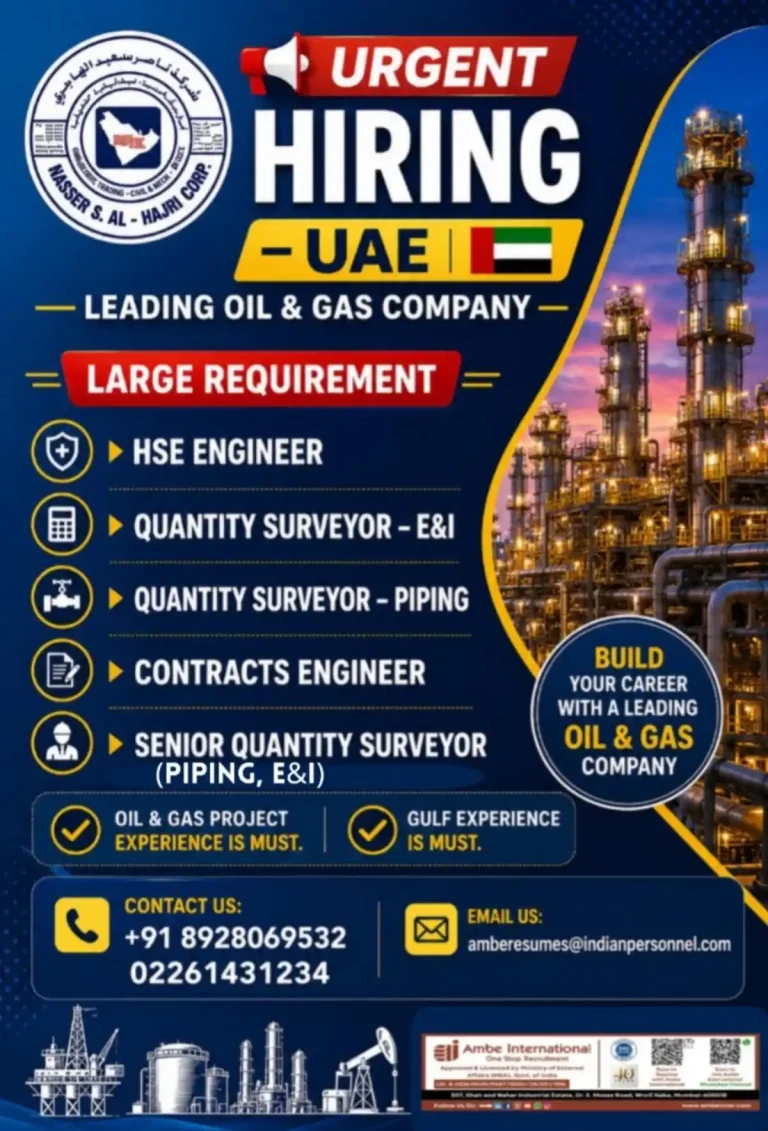 Urgent Hiring – Oil & Gas Project Positions in UAE