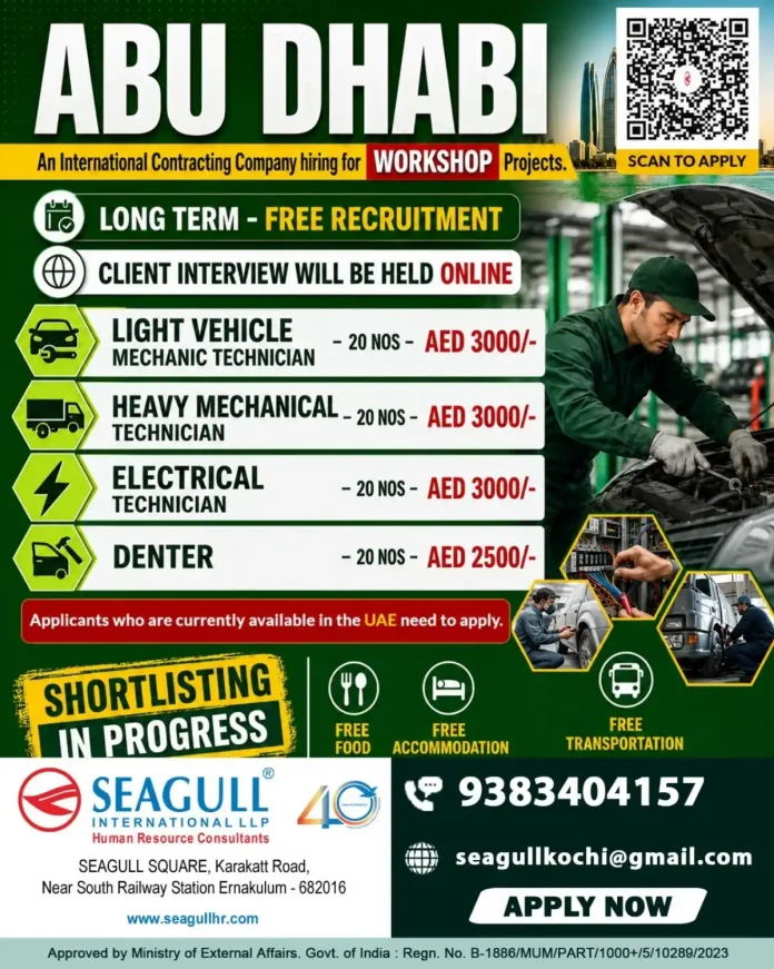 Workshop technician jobs Abu Dhabi Seagull International