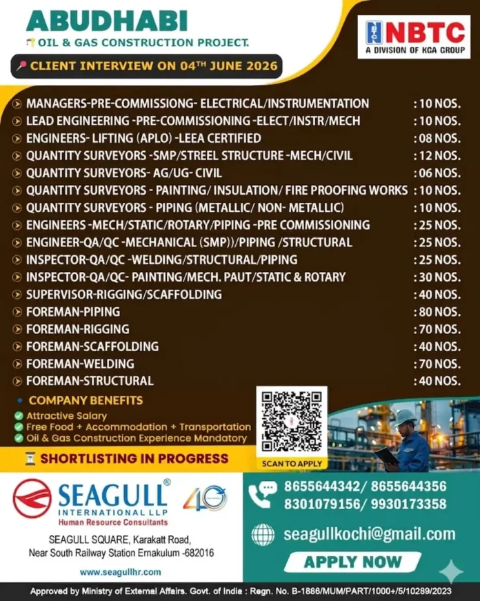 Abu Dhabi Oil & Gas Construction Project Job Opening