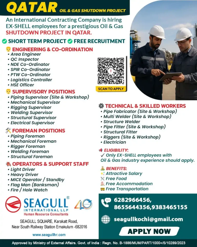 Qatar Oil & Gas Shutdown Project – Hiring EX-SHELL Employees
