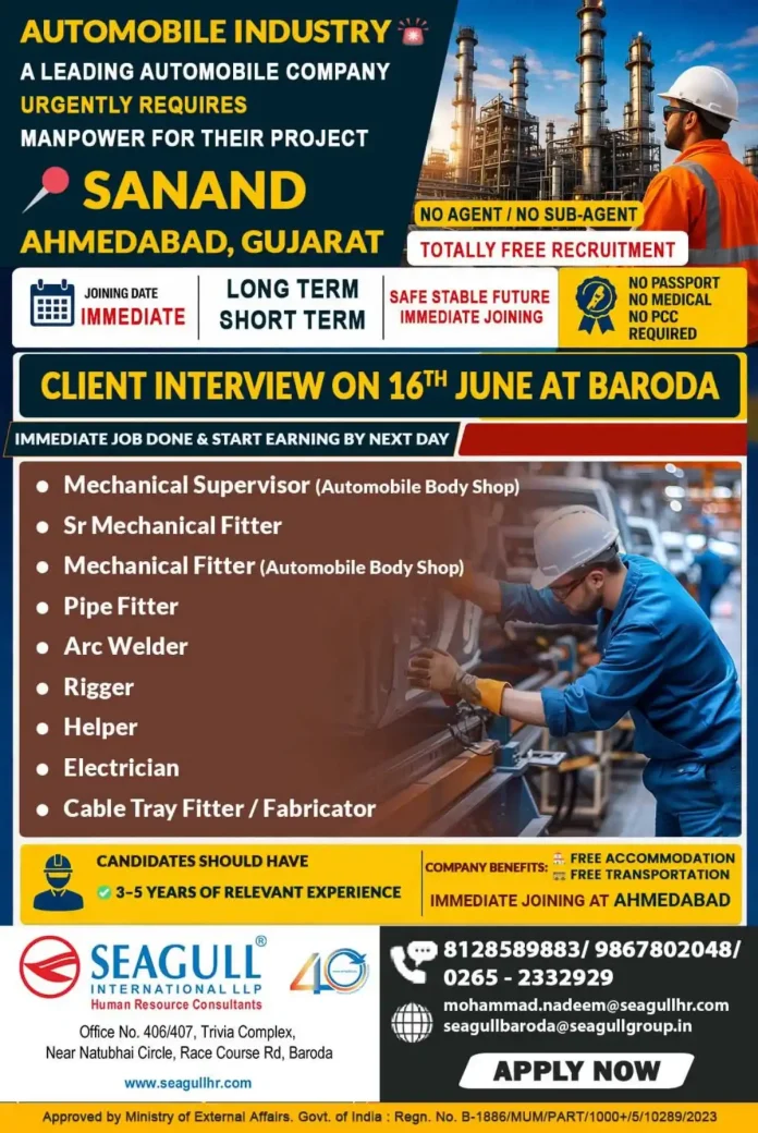 Automobile job recruitment Sanand