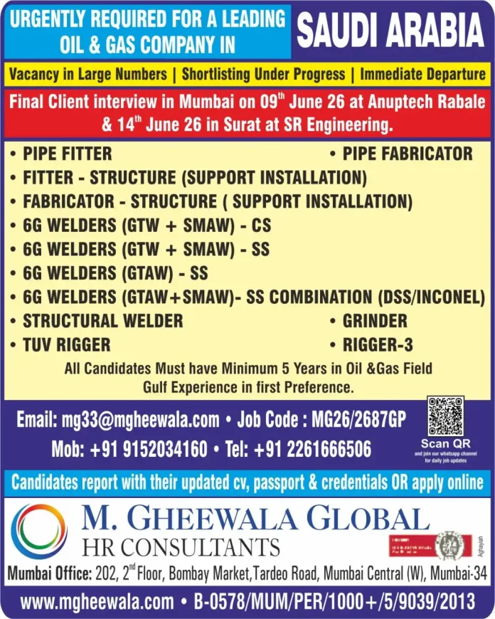 Oil & Gas job recruitment poster for Saudi Arabia