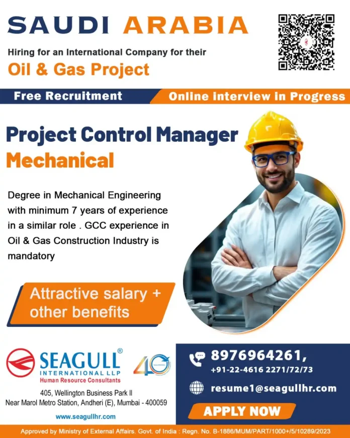 Project Control Manager Mechanical Oil Gas Saudi Arabia job