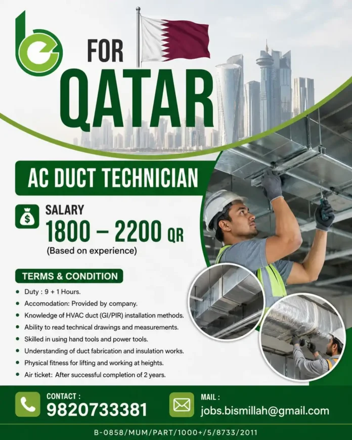AC Duct Technician working on HVAC duct installation in Qatar